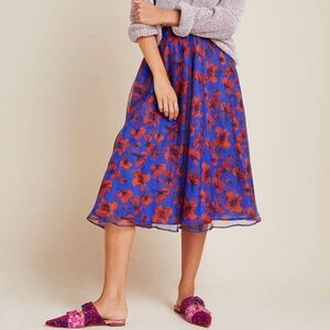 Anthropologie Lyon Tulle Midi Skirt By Dhruv Kapoor in Blue Size L
